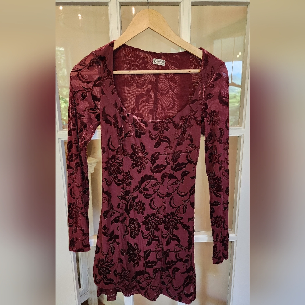 Free People intimately Burgundy velvet burnout layering slip dress